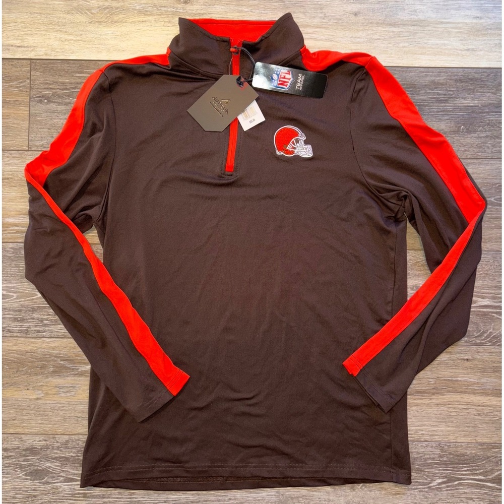 NWT Men's Cleveland Browns Antigua 1/4 Zip Pullover - Medium - Brown